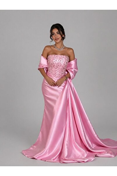 ranin Red Evening Dress with Mikado Embroidery