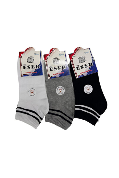 Eser Çorap 12 Pairs of Men's Cotton Hoop Booties Socks – Black White Gray