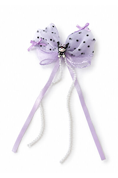 Nat's Accessories Kız Çocuk Mor Fiyonk Çıt Çıt Toka Kuromi Figürlü İncili Uzu...