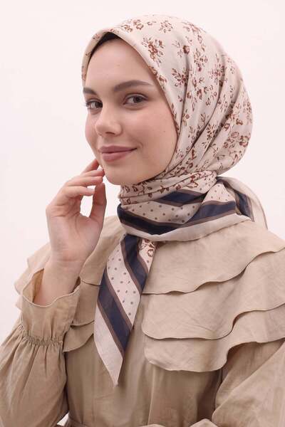 Salih Çelebi Patterned Naida Scarf 8039 - Mink Beige