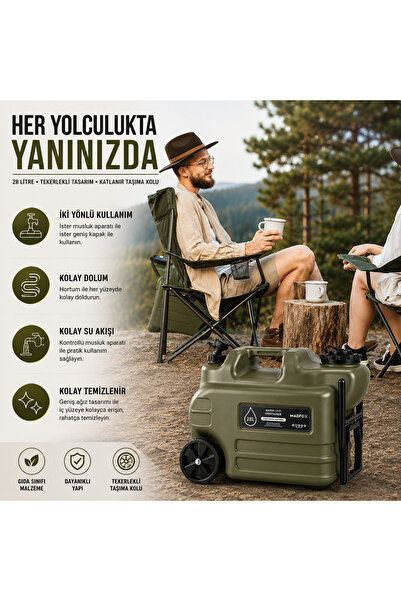 MADFOX Galon Air PE Tekerlekli Musluklu Su Bidonu 28 Litre GREEN