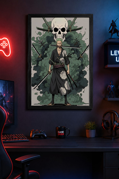 Charmbi Hell King Zoro Tablou modern de perete cu ramă neagră Poster personal...