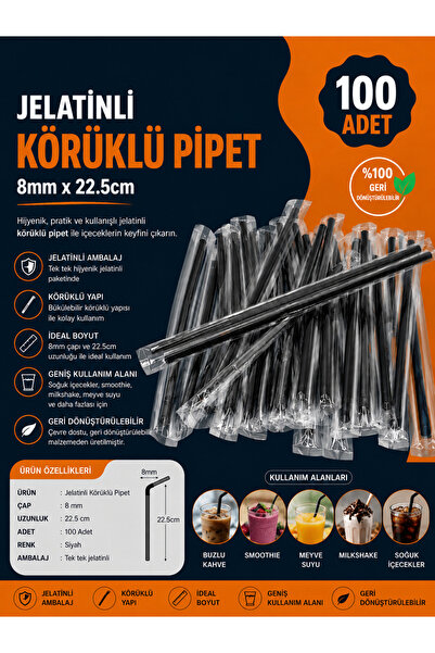 Genel Markalar Jelatinli Körüklü Siyah Pipet 100 Adet