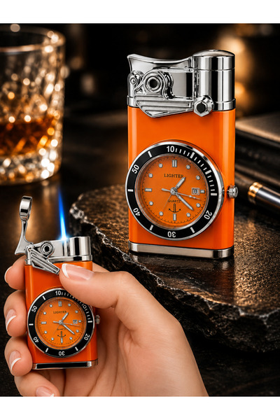 ONRSTORE Saat Tasarımlı Metal Gaz Dolumlu Çakmak Dekoratif Hediyelik Model