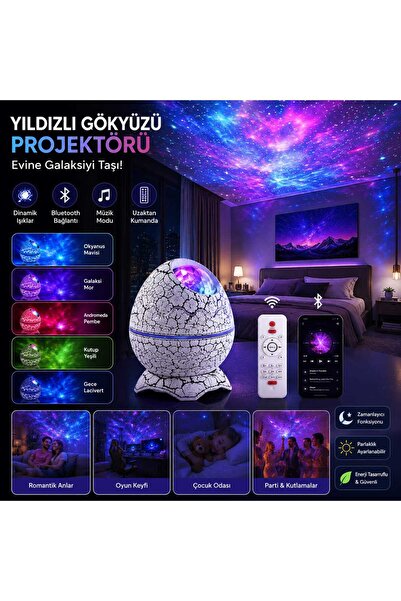 Genel Markalar Bluetooth Hoparlörlü Yıldızlı Gökyüzü Galaksi Projeksiyon Lamb...