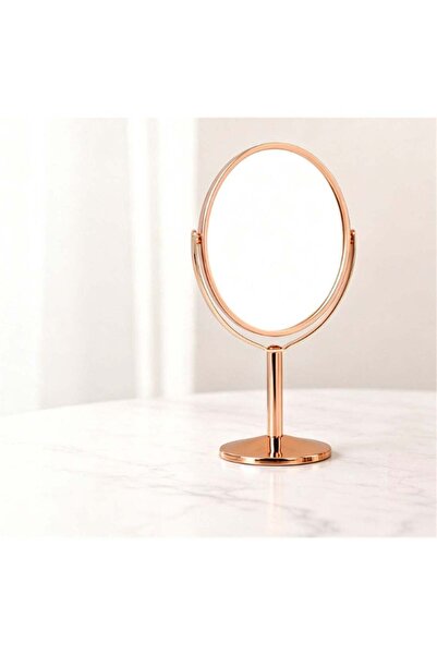 Generic Oval Double Sided Desktop Makeup Mirror 16x9cm, Rose Gold Metal Vanit...