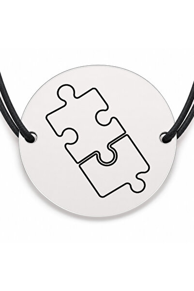 Simoshop Brățară argint 925 cu bănuț gravat două piese de puzzle, șnur negru ...