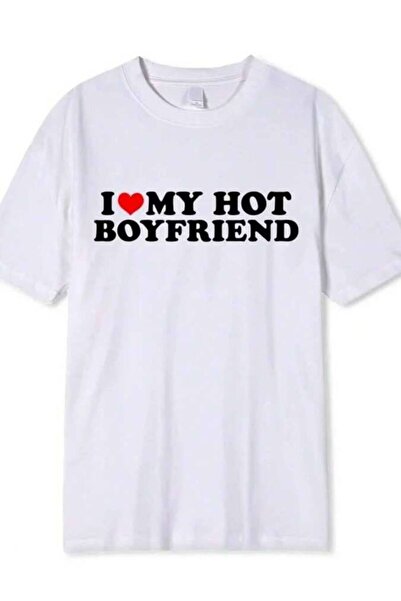 k222 تي شيرت قطني عالي الجودة بطباعة I Love My Hot Girlfriend Boyfriend، تي ش...