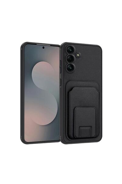 Zebana Samsung Galaxy A56 Uyumlu Kılıf FlexStand Kartlıklı Silikon Kılıf Siyah