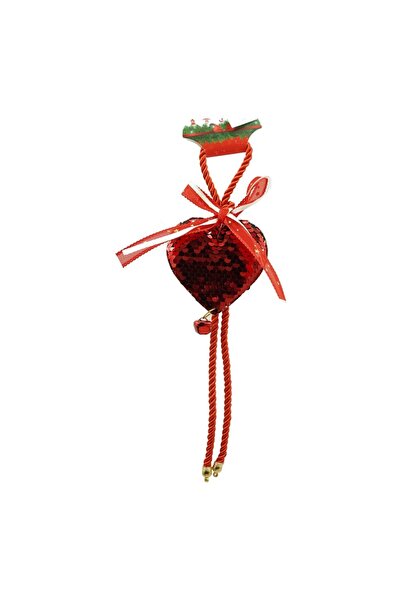 Rao Ornament de Brad Inima cu Paiete, Rosu, Lemn, 25 Cm