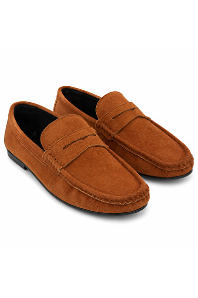 Generic Brand حذاء لوفر رجالي سويدي بني تان سليب أون Penny Loafer