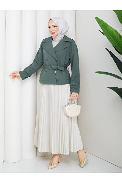 Moda İncir معطف قصير مزدوج الصدر بتفاصيل أبولييت