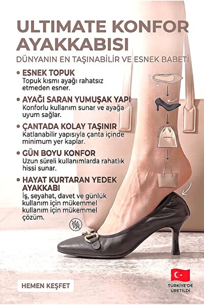 BAYÇAĞRI Solenne Foldable Flexible Soft Non-Slip Sole Black Leather Buckle De...