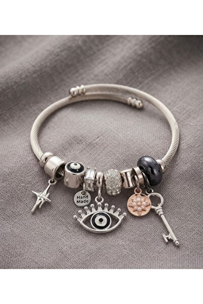 VLDORO Steel Charm Bracelet with Eye-Puppet Design