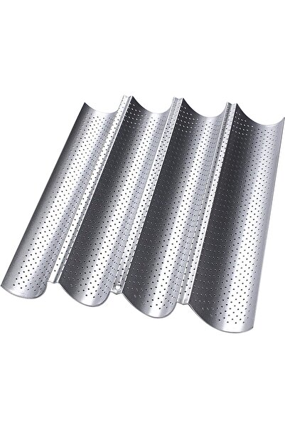 STARSTAR Silver Non-Stick Baguette Baking Pan (38x33x2cm, Bakes 4 Loaves), Hi...