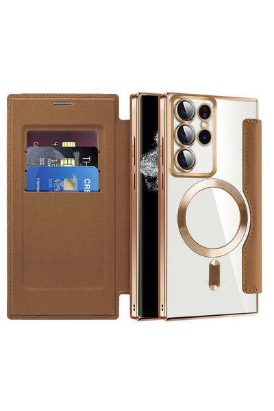 Techsuit Case for Samsung Galaxy S22 Ultra 5G, SmartMag Book Case, blue - brown