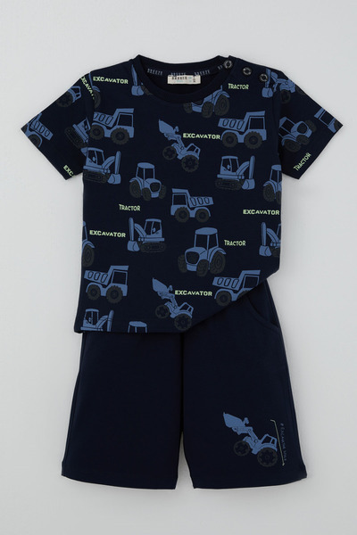 Breeze Boy's Shorts Set with Excavator Construction Vehicle Pattern, 1.5-5 Ye...