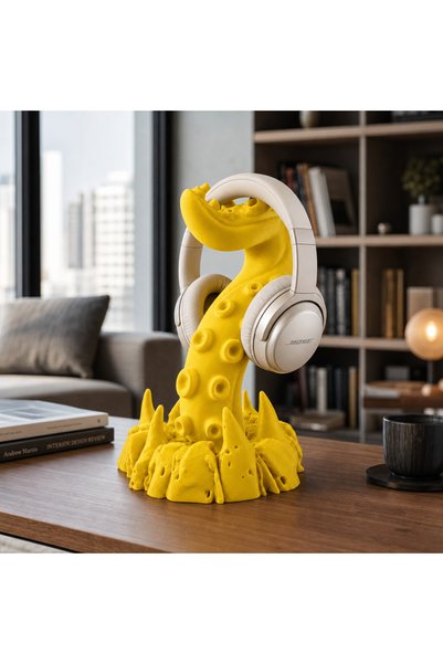 PrintForge Suport casti universal Kraken, PrintForge®, printat 3D, 16x15x23 cm, fabricat din PLA, fara BPA, Galben