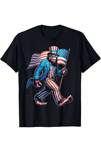 LİNA06 تي شيرت 4th Of July Sasquatch ذو العلم الأمريكي الوطني