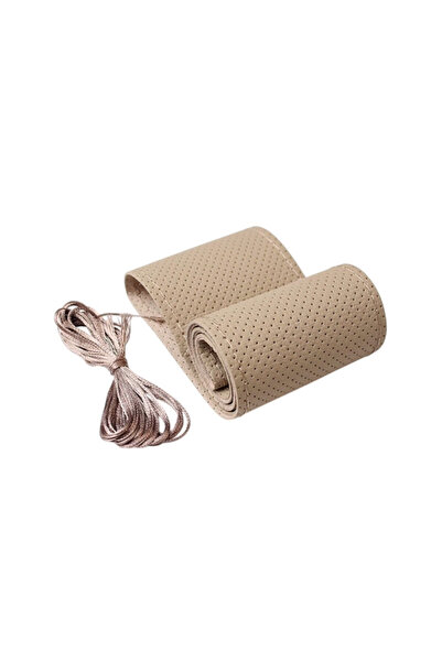 ART Husa volan auto piele perforata premium cu ac si ata bej marime M 38 cm