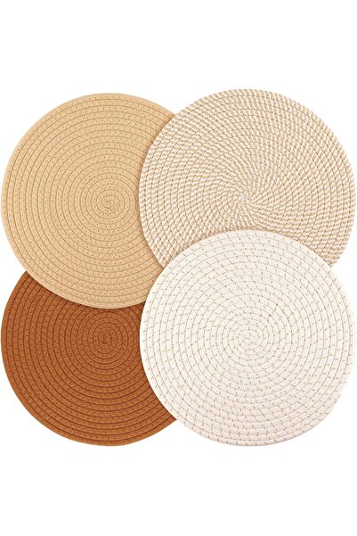 STARSTAR 4-piece round woven placemat set, 13-inch (approx. 33.0 cm) kitchen ...