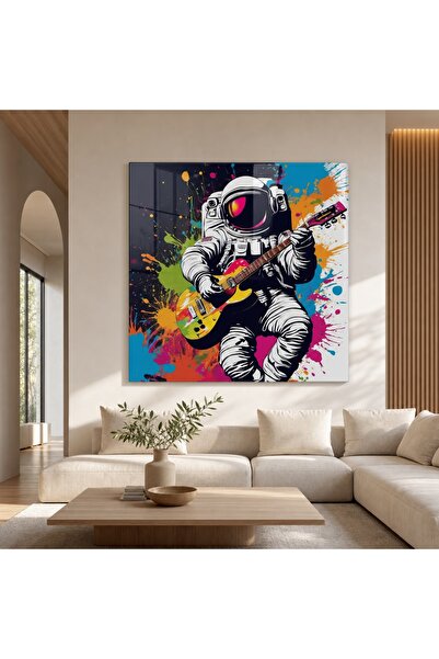 idora Astronaut Playing Guitar Abstract Glass Painting |   Modern Wall Art, U...