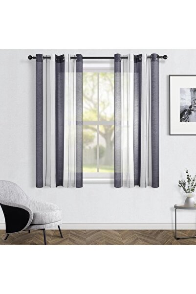 Morvena Picks 2 buc Perdele voal semitransparente în dungi (140x145cm), sufra...