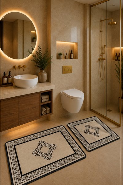 ZNG design home طقم سجادة حمام مكون من قطعتين بقاعدة مانعة للانزلاق وقابلة لل...