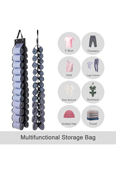 STARSTAR Foldable Hanging Wardrobe Organizer with 24 Rolled Pockets, Black, F...