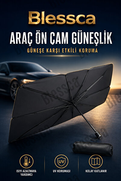 Blessca Araba Güneşlik Şemsiye Ön Cam Güneşliği Otomobil Güneşlikleri Araç Oto İçi Şemsiyesi Gölge Yansıtma Gölgelik Güneş Koruyucu Katlanabilir UV Teknoloji