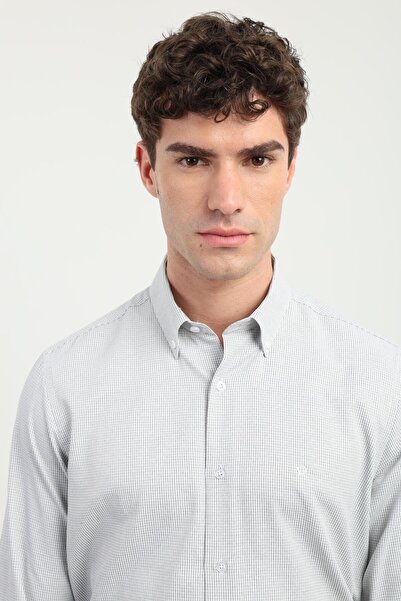 Dufy Men's Regular Fit Button-Down Collar Long Sleeve Dark Gray Shirt