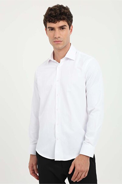 Dufy Men's Slim Fit Long Sleeve White Shirt