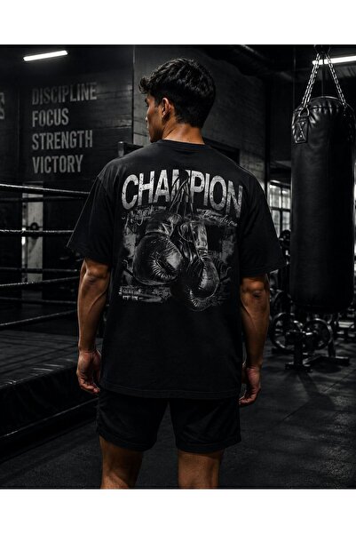ZAVIXO Oversize Kick Boks Baskılı Spor Tişört – Champion Premium Pamuk Boxing...