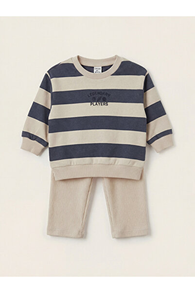 LC Waikiki Striped Baby Boy Sweatshirt and Tracksuit Set