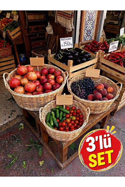 3'lü Hasır Sergi Reyon Manav Market Sepeti Şarküteri Reyon Sepeti