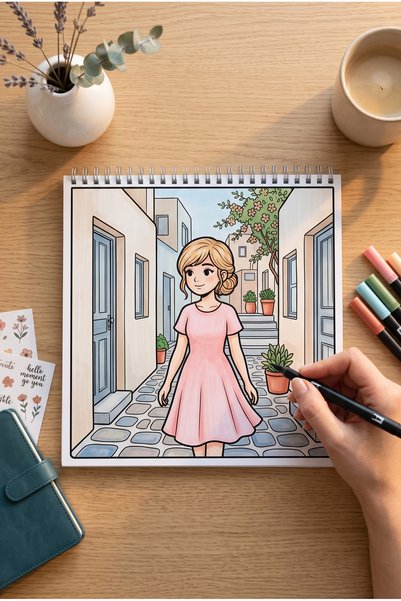 M&H Coloring Girl Moments Vol 1 Coloring Book - 21X21 cm Coloring Book / for Children and Adults / Relaxing / Hobby / Stress Relief / Enjoyable Coloring Pages