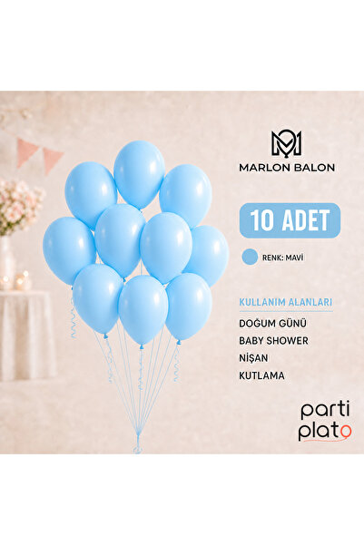 Marlon Balon Pastel Açık Mavi Lateks Balon 11 İnç 10 Adet Doğum Günü Nişan Dü...