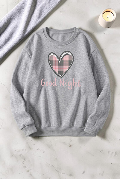 uyguntarz Unisex Good Night Heart Printed Crew Neck Sweatshirt