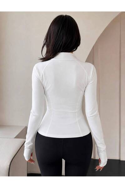 eyonnwear سترة رياضية نسائية ضيقة بسحّاب مزدوج وفتحات للأصابع