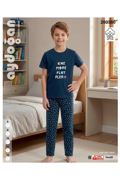 Aydoğan Erkek Çocuk Kısa Kollu %100 Pamuklu Süprem Pijama Takımı