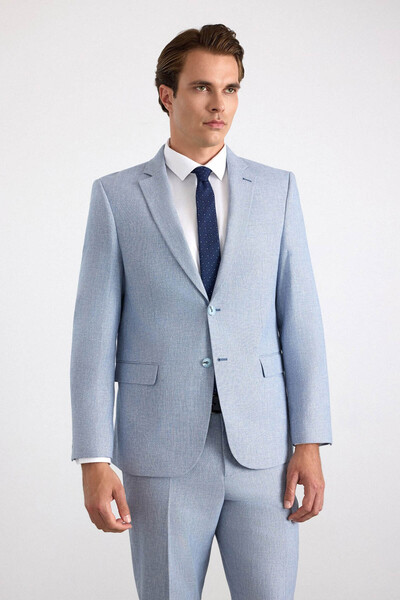 SÜVARİ Slim Fit Saks Men's Top and Bottom Set Stk1020000004