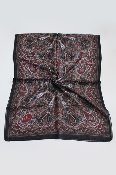 QUM İPEK Ethnic Classic Patterned Thin Cotton Soft Shawl Black Burgundy