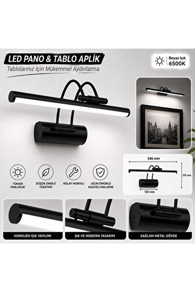 SenaHomeDesing 35 Cm Siyah Kasa Beyaz Işık Elektrikli Banyo Ayna Tablo Aydınl...