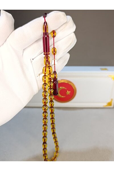 TESPİH KÖŞESİ Emi̇ne Reşvani̇ Fire Amber Prayer Beads Yellow Color