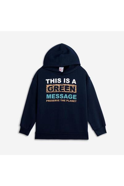 Funky Μπλούζα φούτερ αγόρι "This is a Green Message – Preserve the Planet" μπλε