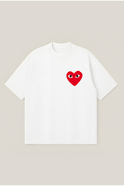 Moon Dancer Comme Des Garçons Red Heart Mini Printed Oversize Boxy Cut Unisex...