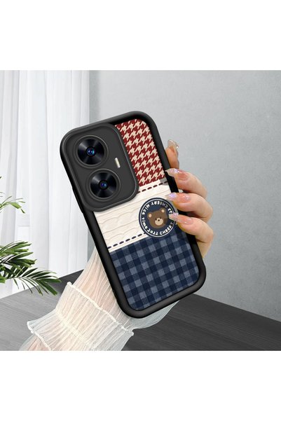 CHICASELUX Realme C55 Compatible Cute Bear Protective Case, Mix of Plaid and ...