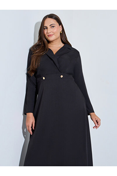 Styli Plus Size Black Double Breasted A-Line Maxi Dress