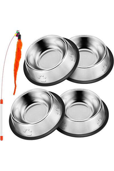 Generic Brand Set 4 Boluri din Inox pentru Pisici cu Jucărie, pentru Hrană și...