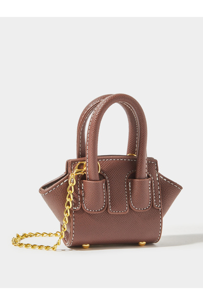 Styli Brown Mini Crossbody Bag with Chain Strap